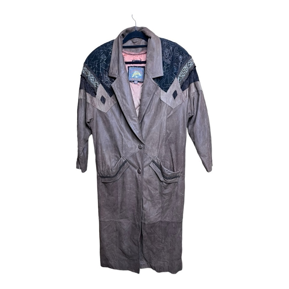 Vintage Adventure Bound Wilson’s Brown Western leather trenchcoat size medium - Picture 2 of 10